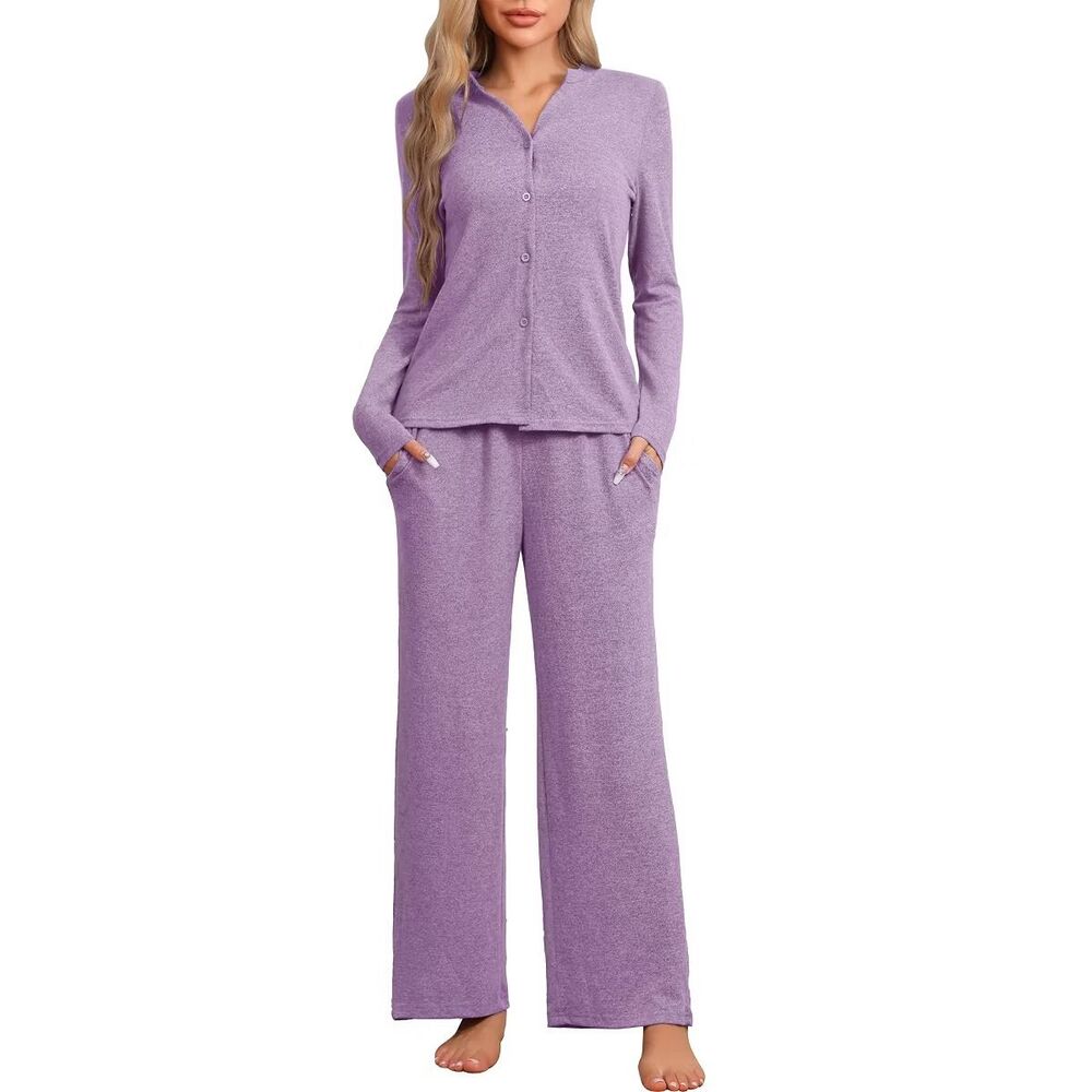 Cheibear Women's Sleepwear Pajamas Set Small Purple